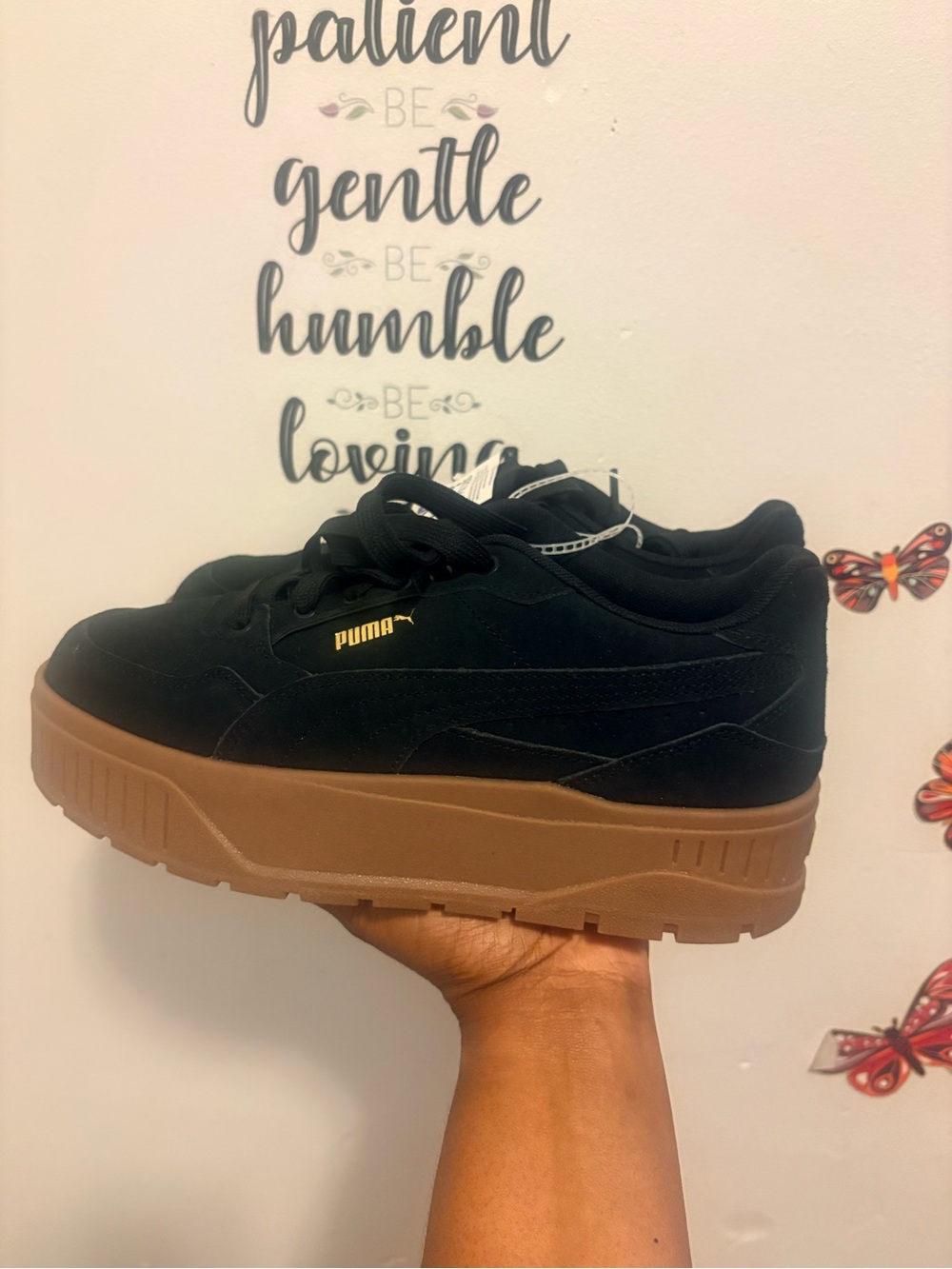 Puma Black Platform Sneaker with Brown Sole